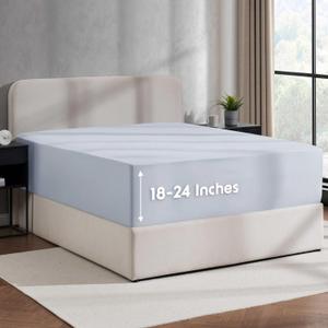 Nestl Ice Blue Extra Deep Pocket King Fitted Sheet Only, Hotel Luxury King Size Fitted Sheets Easily Fits 18 to 24 Inch Mattress, Super Soft, Wrinkle-Free, and Breathable Sheets with Corner Straps