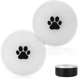IMPRESA Silicone Dog Bowl Covers - Airtight & Watertight Lids for Dog Bowls - Dishwasher-Safe Silicone Lid - 8-Inch, White & Black, Pack of 2