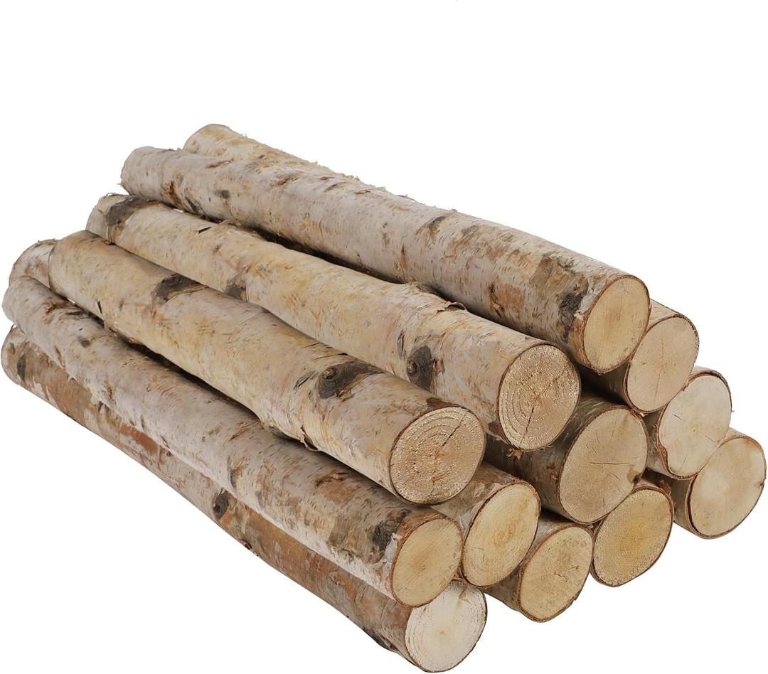 12 Pcs 16" Large White Birch Logs for Faux Fireplace Filler, Decorative Firewood for DIY Crafts, Wood Branches for Outdoor Indoor Electric Mock Fireplace, Firebowl, Fire Pits