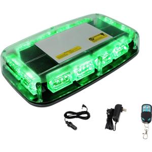 Rechargeable Emergency Roof Top Strobe Light Wireless Battery, 48LED 17 Flashing Modes,High Low Brightness,Hazard Traffic Lights w/Magnetic Base, Remote Control for Construction Vehicles (Green)