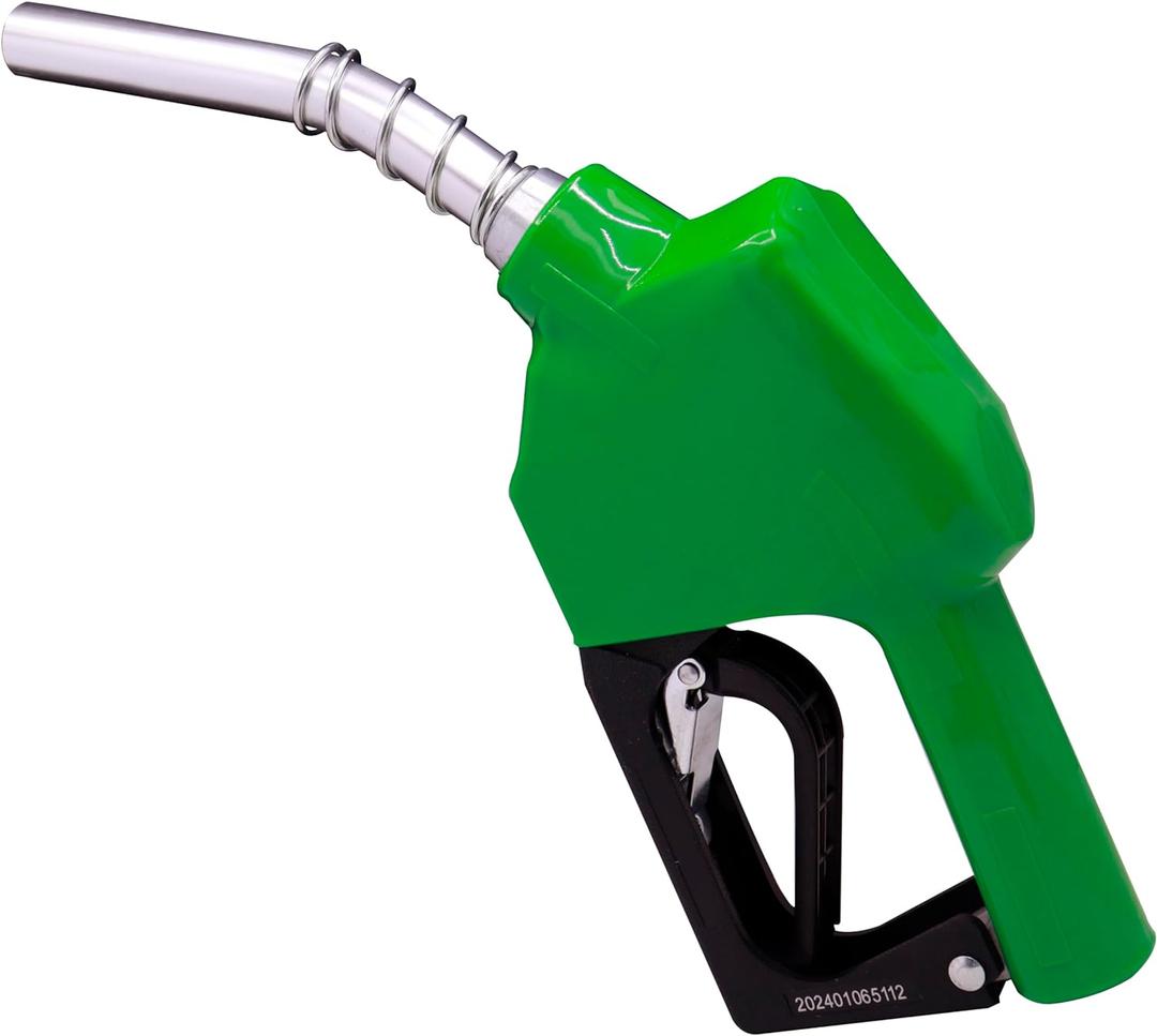 Green 3/4" NPT Automatic Fuel Nozzle Auto Shut Off Nozzle Gas Pump Nozzle Max Flow Rate 16 GPM With 3-Notch Hold Open Clip13/16"Spout Used for Gasoline Oil, Kerosene Biodiesel (0.75 Inch)