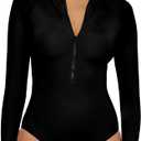 Trina Turk Women's Paddle One Piece Swimsuit, Rash Guard, Uv Protection, Zip Front, Long Sleeve, Bathing Suits (Medium, Monaco (Black))
