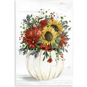 Country Sunflower Pumpkin, 13 x 19 Inch Mounted Print on Wall Plaque