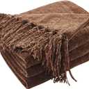CozeCube Chenille Throw Blanket for Couch, Cozy Plush Fuzzy Decorative Dark Brown Blanket with Fringe Tassels, Lightweight Throws for Bed Sofa Gift Home Decor, 50"X60"
