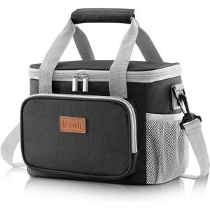 Lifewit Large Lunch Bag Insulated Lunch Box Soft Cooler Cooling Tote for Adult Men Women, Gray and Black 12-Can (9L)
