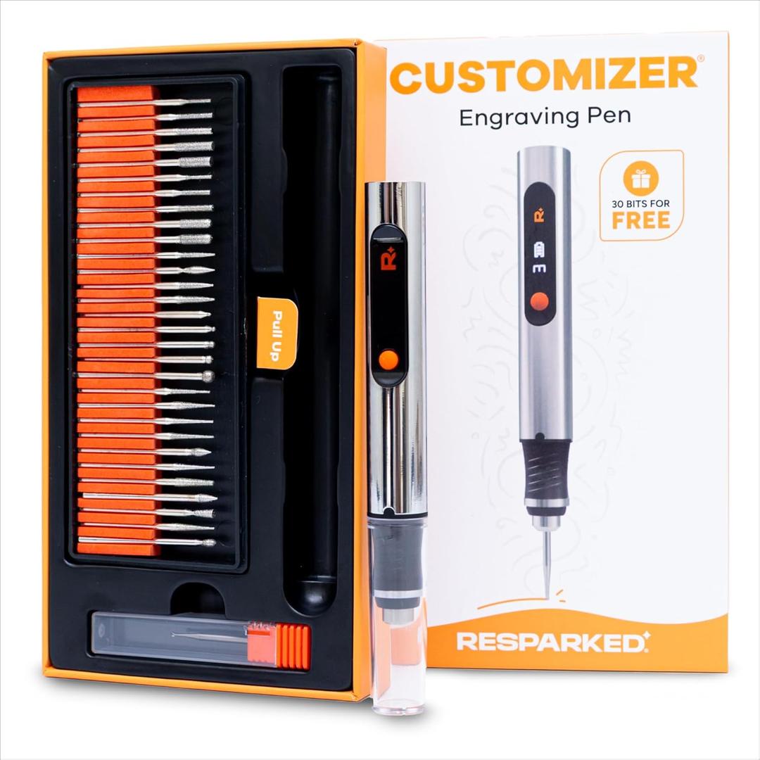 Resparked Customizer Engraving Pen Ultimate Cordless Portable Tool for Artists & DIYers - Engrave 50+ Surfaces - Beginner Friendly - Rechargeable - Free 30 Bits & Mastery Guide