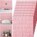 Tinlade 30 Pcs 28.81 Sq ft 3D Wall Panels Peel and Stick Foam Brick Wallpaper Printable Faux Brick Wall Panels Decorative Self Adhesive Tiles Waterproof(Elegant Pink)