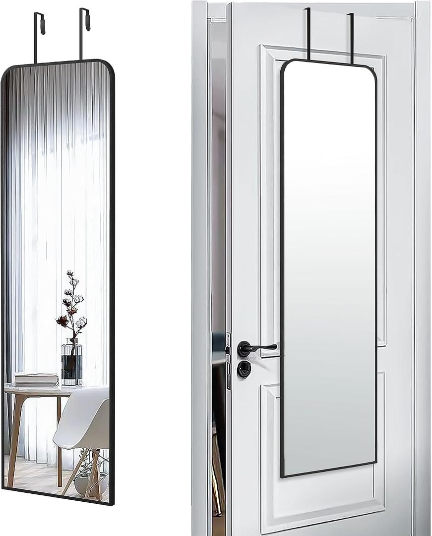 SCWF-GZ 47x14 Mirror Full Length Door Hanging Wall Mounted Aluminum Alloy Metal Frame Dressing Make-up Save Space Half Body Mirrors for Entryway Bedroom Bathroom Living Room 47 inch Black