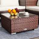 DIMAR GARDEN Outdoor Coffee Table Wicker Patio Side Table with Glass Top, 25.2in Mixed Brown