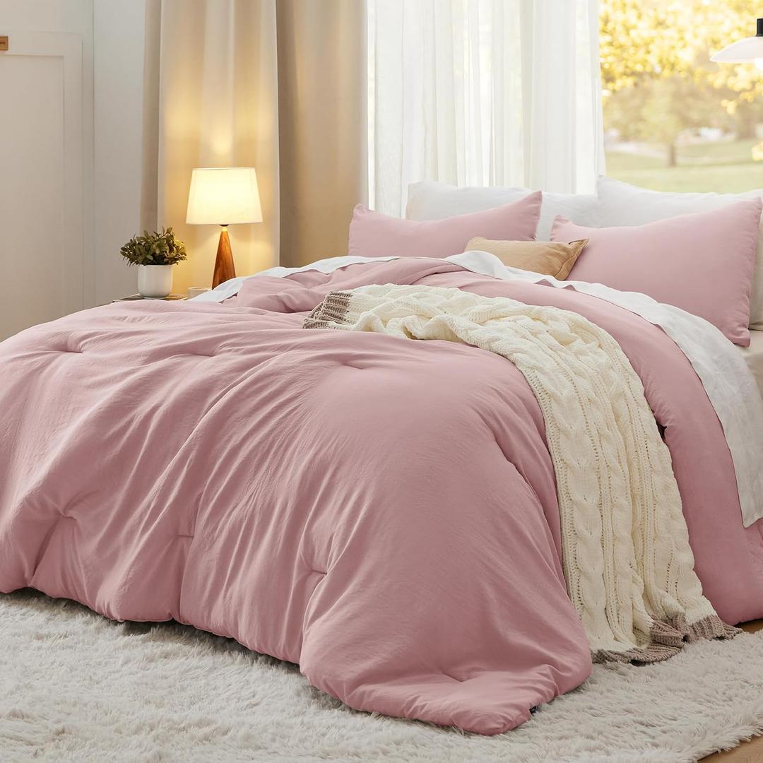Bedsure Queen Comforter Set, Pink Soft Prewashed Bedding for All Seasons, 3 Pieces GentleSoft™ Bed Set, 1 Lightweight Comforter (90"x90") and 2 Pillowcases (20"x26")