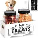 Dog Treat Container, Wooden Cat Food Container Storage with 2 Jars, Food Storage Organizer for Dog and Cat, White Wooden Pet Treat Container, Great Gift for Pet Lover