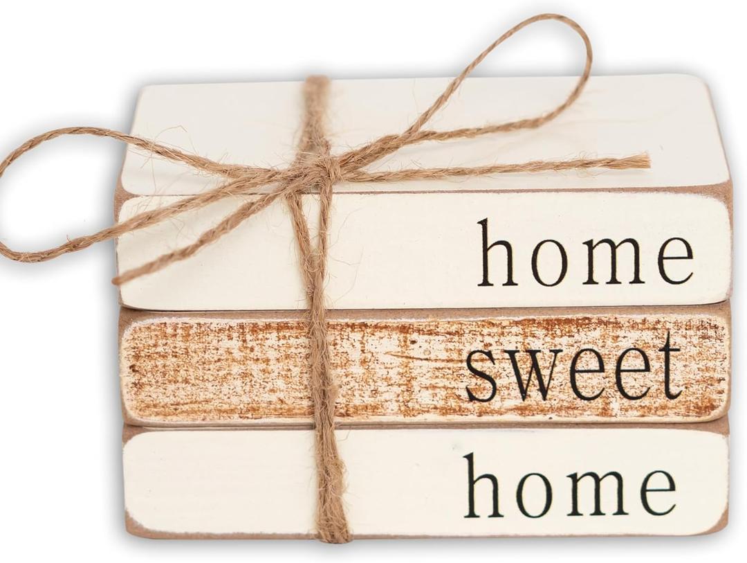 Farmhouse Wood Book Stack - Home Sweet Home Book Bundle, Tiered Tray Decor,Home Decor, Farmhouse Book Stack, Handmade Decor (Sweet Home Decor)