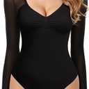 Bodysuits For Women Sexy Long Sleeve Mesh Backless Tops,Going Out Body Suit Black, X-Large