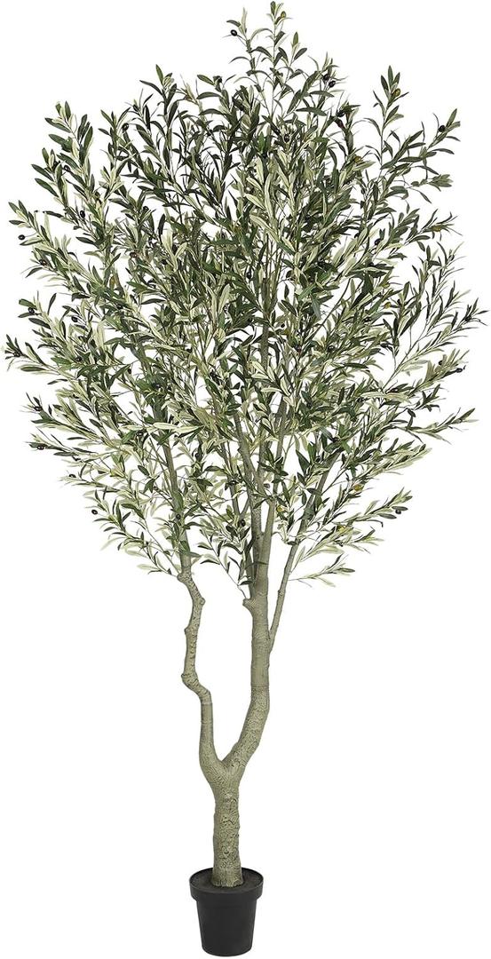 Nafresh Tall Faux Olive Tree，10ft（120in） Realistic Potted Silk Artificial Olive Tree， Fake Olive Trees Indoor with Green Leaves and Big Fruits for Home Office Living Room Stairs Patio Decor.