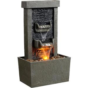 MSEONWXI  Resin Water Fountain Outdoor with LED Lights, Modern Tiered Fountain for Garden Patio Backyard, Waterfall Decor, 23.6" Weatherproof Landscape 24400