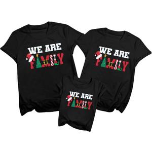 Family Christmas Shirts Merry Christmas Matching Outfits Xmas Graphic Tees Holiday Short Sleeve Tops (18-24 Months, Baby-black)