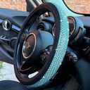 PINCTROT Large Size Bling Comfy Steering Wheel Cover with Jumbo Crystal Rhinestones, Anti-Slip Diamond Leather, 15.5-15.75 Inch (Sky Blue)