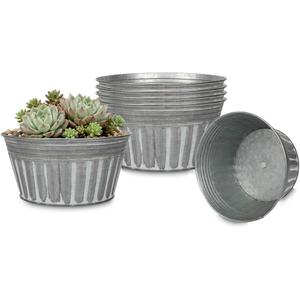 vensovo 7 Inches Silver Metal Rustic Plant Pots - 6Pcs Shallow Galvanized Planters with Drain Hole and Rubber Plug, Rustproof Tin Bucket Succulent Pot Indoor Farmhouse Vintage Style for Decor