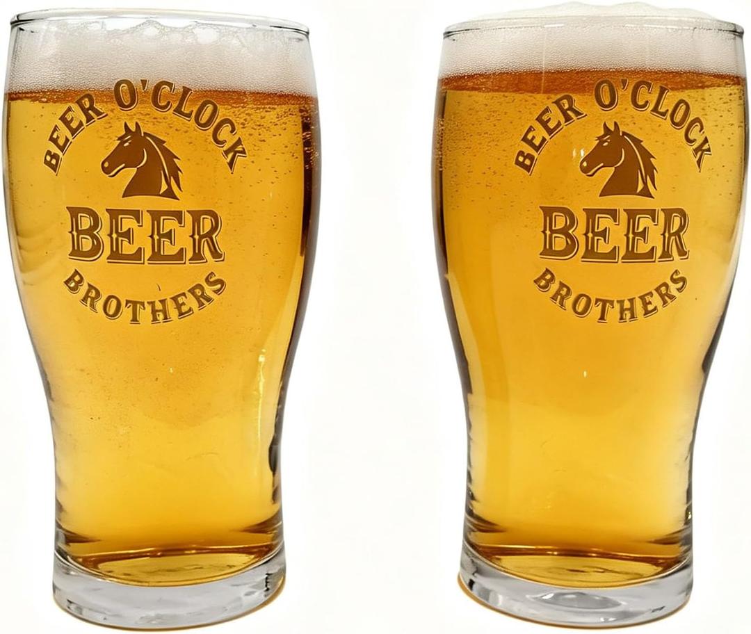 Beer Glasses Set of 2 16OZ Craft Beer Glasses Set Funny Beer o'Clock Beer Pint Glasses Freezer Safe Heavy Thick Base as Birthday, Father's Day, Christmas, Groomsmen, Bachelor Party Gift for Men, 10 Ounces