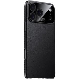 Large Window for iPhone 17 Pro Case,Luxury PU Leather & Hard PC,Heat Dissipation Breathable Bumper,Auto Focus Camera Lens Military Drop Protection Shockproof Cover,Black