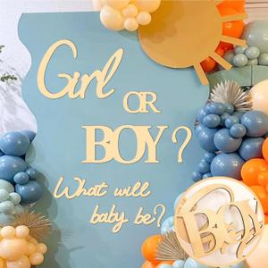 Large Wooden Boy or Girl Signs Stickers Gender Reveal Party Decoration Ideas Decal for Balloon Arch Oh Baby Shower Gender Letters Sign What Will Baby Be Decor for Backdrop Pregnancy Banner Photo Props