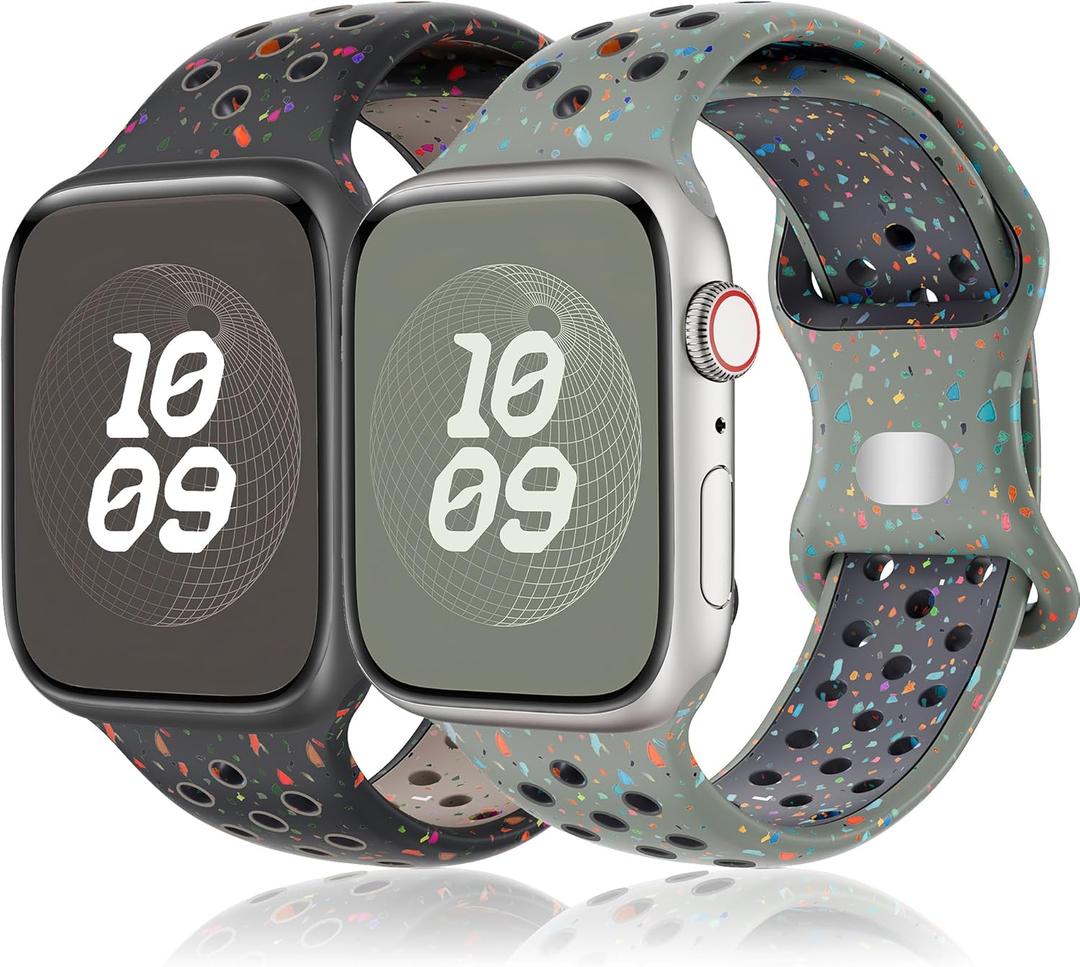 Sport Band for Apple Watch Bands Series 11 10 9 8 7 6 5 4 3 SE Ultra/3/2 Men Women,Recycled Plastic-Soft Breathable Silicone Strap for Nike+ iWatch Band 40mm 42mm 41mm 46mm 44mm 45mm 38mm 49mm,SE/3/2 (07-Midnight Sky+Cargo Khaki)