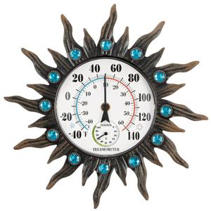 Outdoor Thermometer with Hygrometer, Retro Sun Wall-Mounted Outdoor Thermometers Waterproof Decorative for Patio, Garden, Yard, Room, Large Number Easy to Read No Batteries Required