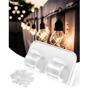 Hooks for Outdoor String Lights Clips: 25Pcs Heavy Duty Cable Clip with Waterproof Adhesive Strips for Hanging Christmas Light - Outside UV-Resistant Clear Cord Holders Outdoors Rope Organizer