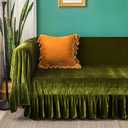 GLORY SEASON Velvet Sofa Cover Soft Decorative Luxurious Solid Exquisite Ruffle Trim,Retro Farmhouse Vintage Sofa Slipcover Couch Cover for 2-3 Cushion Sofa for Living Room 1PC 88x134 Inch