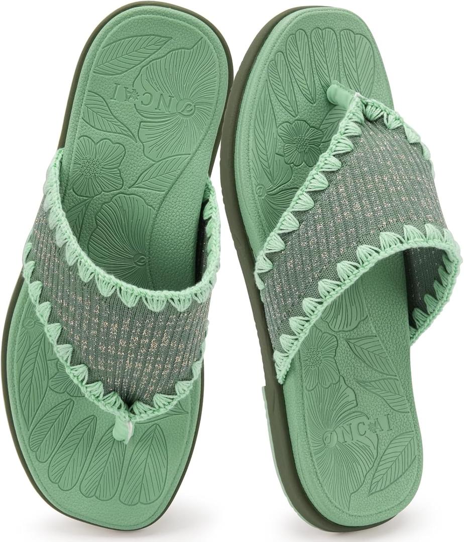 ONCAI Women's Flip Flops Classic Square Toe Yoga Mat Flat Dressy Summer Beach Slide Sandals for Woman Walking Fashion Comfort Ladies Thong Sandals Soft Cushion Rubber Sole US Size 6-11