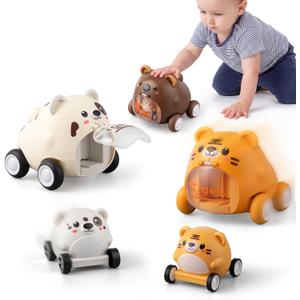 3 Pcs Animal Push and Go Cars Set, Press to Go Car Toys for Toddler, Friction Powered Double-layer Interactive Vehicles for 1-5 Year Old Boy Girl Gifts, Birthday Party Favor Goodie Bag Stuffers