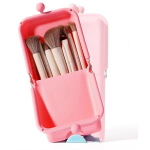 APT 1101 Makeup Brush Holder Travel Cosmetic Bag with Suction Base, Portable Cosmetic Organizer for Travel & Home, Organizer for Brushes, Beauty Tools & Accessories (Coral)