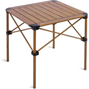 iClimb Lightweight Stable Alu. Folding Square Table Roll Up Top with Carry Bag for Camping Picnic Backyards BBQ Camp Kitchen and Seat (Nature, M)