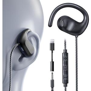 Lightning Wired Headphones with Mic Open Ear Earbuds for iPhone 14/13/12/11 Models [HiFi Sound, Secure Fit, Volume Control] Earphones Wired, Durable Ear Buds for Sports & Daily Use