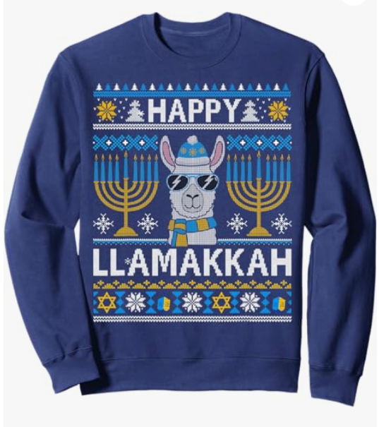 Happy Llamakkah Hanukkah Llama Menorah Chanukah Alpaca Gift Sweatshirt, XL