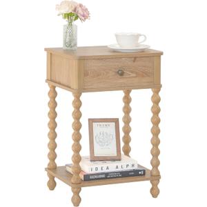 AWASEN Night Stand, Wood End Table with Drawer for Living Room, Small Bedside Side Table with Spindle Wood Legs for Bedroom, Office, Rustic Walnut
