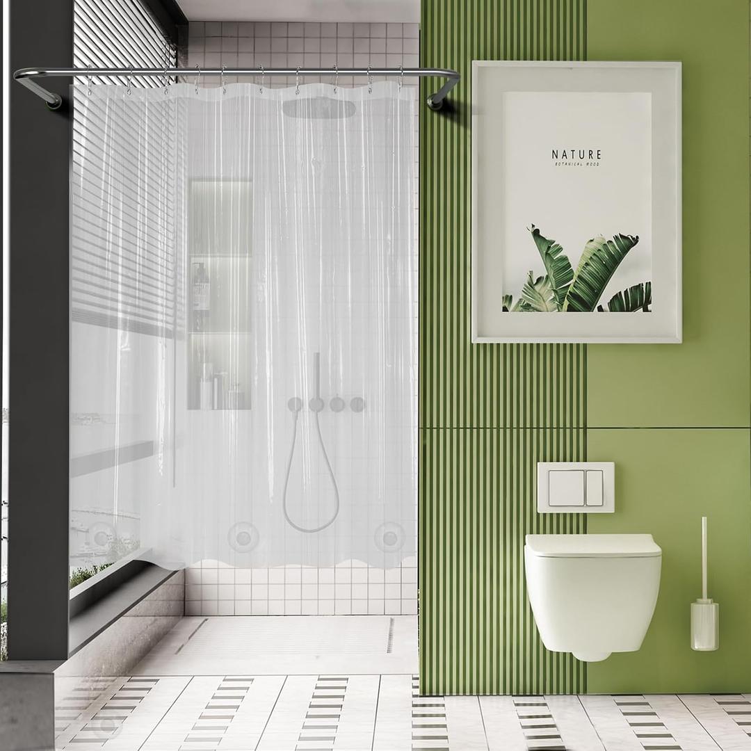 AmazerBath Small Stall Shower Curtain Clear 60x60 Inches, Plastic RV Shower Curtain for Camper, Heavy Duty 8G Premium PEVA, Bathroom Accessories with 3 Big Stones and 10 Rustproof Grommets