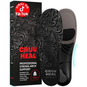 CRUVHEAL 220+ lbs Plantar Fasciitis High Arch Support Insoles Men Women - Orthotic Shoe Inserts - Boot Work Shoe Insole (Gray, L) (L(Men 11-12.5/Women 12-13.5), Graphite)