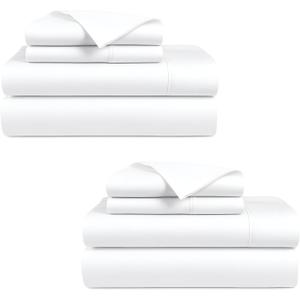 Bluemoon Homes 800 Thread Count Egyptian Cotton Sheets Twin Size Pack of 2-4 Piece Sheet Set All Around Elastic 18" Deep Fitted Sheet, Extra Soft Bed Sheets - White Twin Bedding Set
