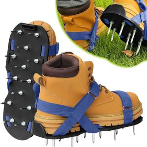 Lawn Aerator Shoes for Grass - Black-Blue, One Size