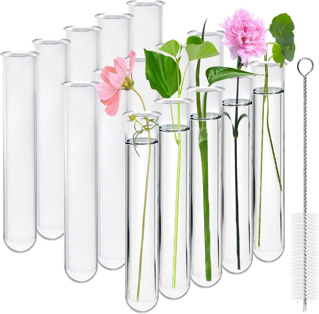15 Pcs Clear Test Tubes for Plant Propagation Station, Acrylic Test Tubes for Scientific Experiments,20 ml Round Bottom Test Tubes for Hydroponic Flowers Home Office -0.78" Diameter