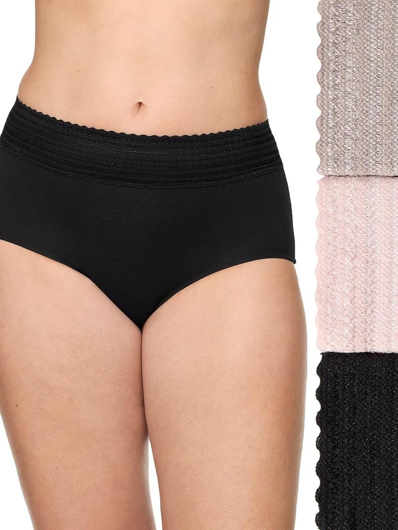 Warner's Women's No Pinching No Problems Dig-Free Cotton Blend High-Waist 3-Pack Brief Rs2093p (Medium, Blush/ Mink/ Black)