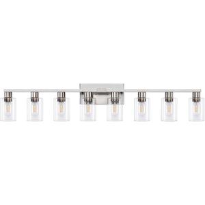 8 Light Bathroom Vanity Light Brushed Nickel Bathroom Light Fixtures 8-Light Vanity Lights for Bathrrom Lights Fixtures Over Mirror Large Wall Sconce with Clear Glass Shade