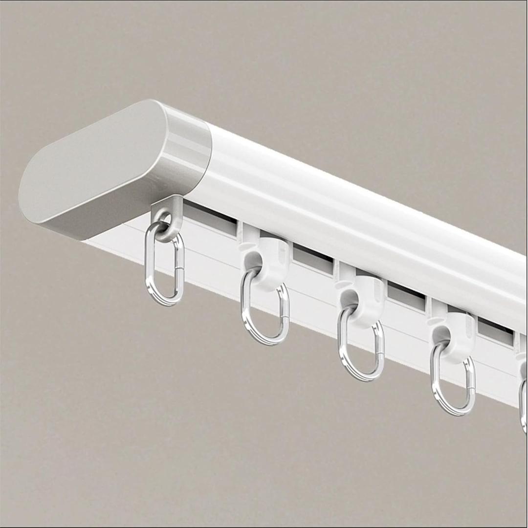 Silent Curtain Track Ceiling Mount 6'/8'/10'/12'/15', Wide 1.7" White Aluminum track Curtains Rail Set, Bedroom/Window/Hotel Drop Ceiling Curtains Tracks (without curtains & hooks) Single track, 8ft