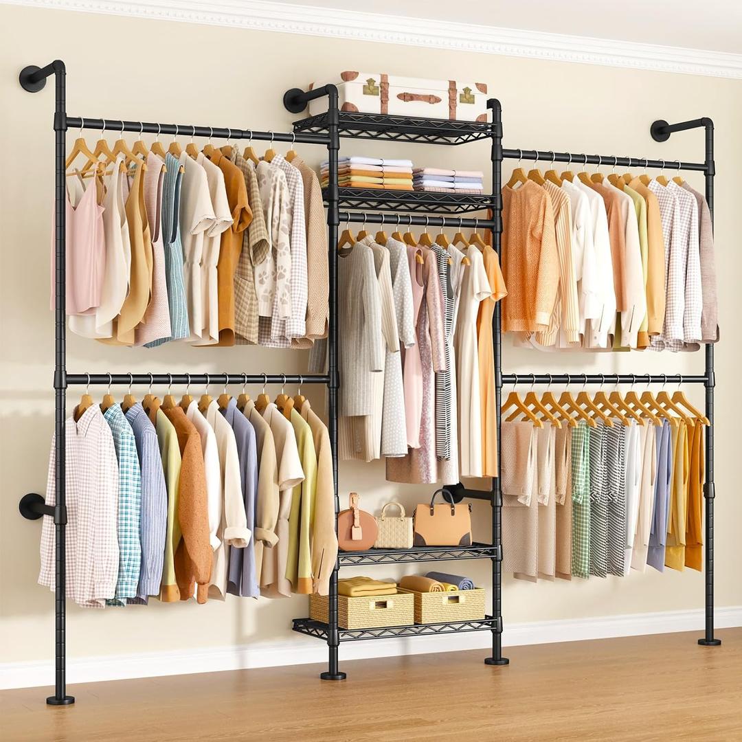 ULIFHOME M7 Wall-Mounted Clothes Rack, Heavy-Duty Garment Closet System