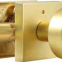 Coolnews Gold Door Knobs Interior, Privacy Door Knob with Lock, Heavy Duty Square Modern Door Handle for Bedroom Bathroom, Satin Brass