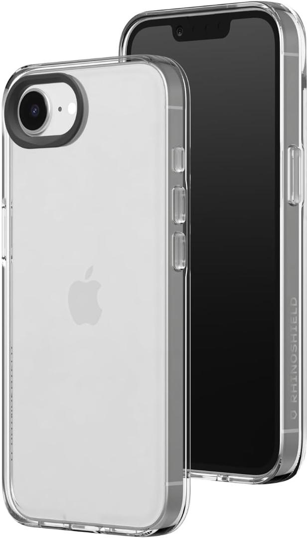 RhinoShield Crystal Clear Case Compatible with iPhone 17e / 16e | Advanced Yellowing Resistance, High Transparency, Protective and Customizable Clear Phone Case - Black Camera Ring