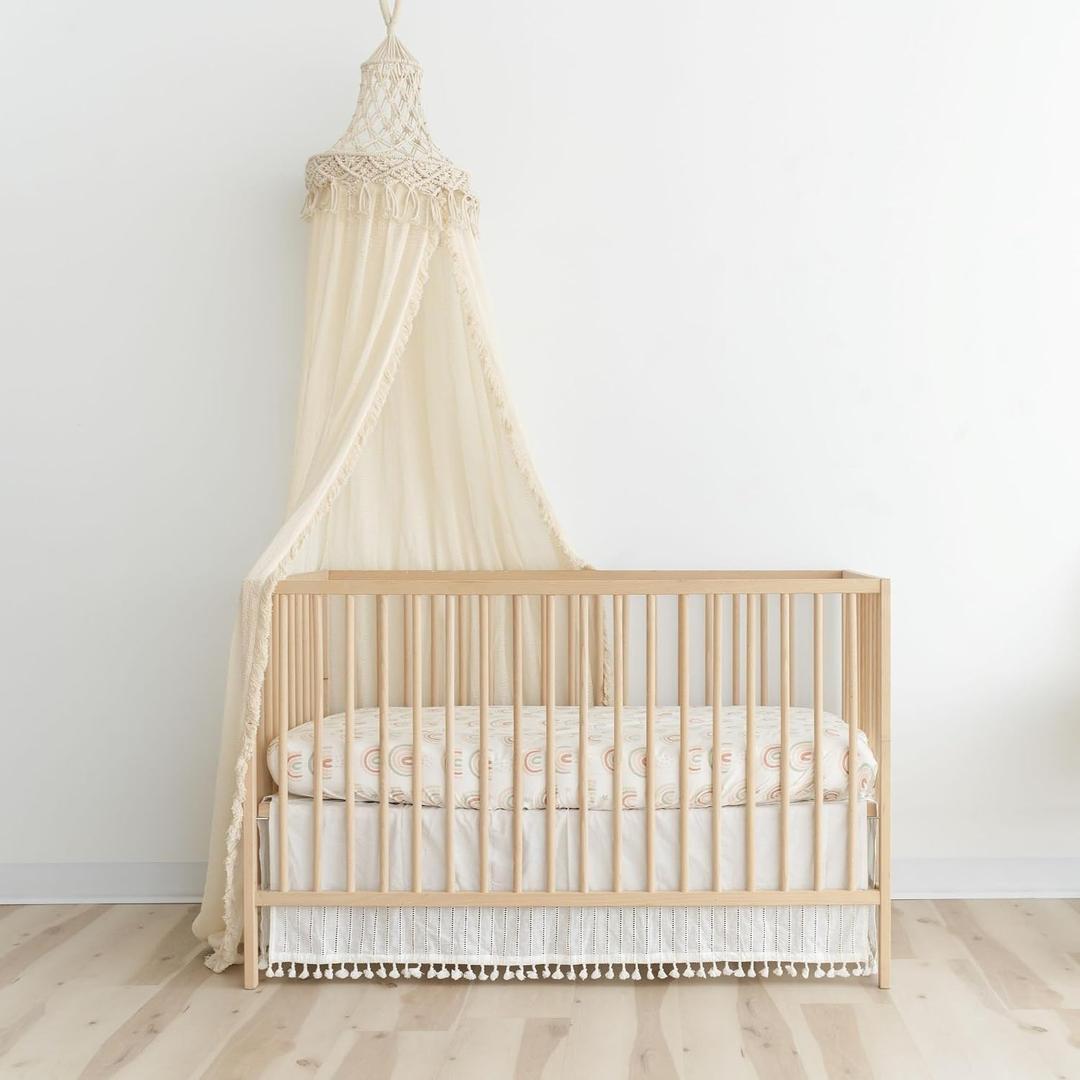 Crane Macrame Baby Crib Canopy, 118" Tall, Boho Nursery Decor, Play Room Decorative Canopy for Girls & Boys, 16"W x 11"L