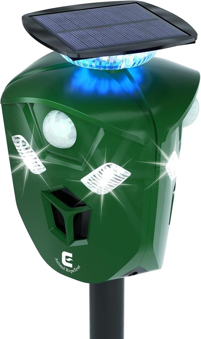 Redeo Ultrasonic Animal Repeller Solar Cat Repellent Outdoor Deer Repellent Devices with 360 Degree Motion Activated Flashing Lights Dog Repellent for Yard, Repel Squirrel Raccoon Skunk Fox & More