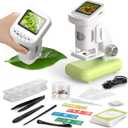 1200X Microscope for Kids with 2 inch Screen STEM Digital Science Kit Rechargeable Handheld Mini Pocket Children Students Slides Portable Gift for Kids Ages 6 to 12 (Green)
